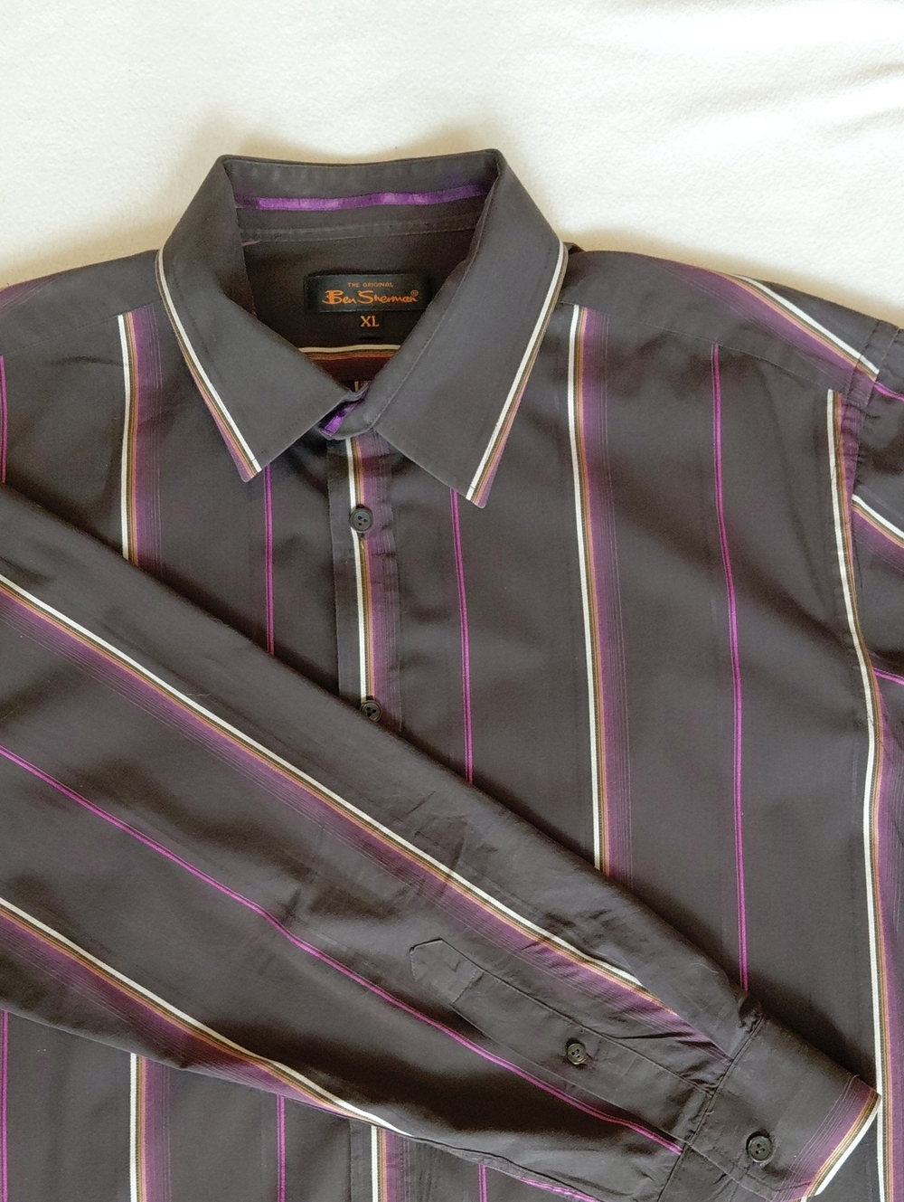 Ben Sherman Dark Brown/Black Shirt with Purple & Cream Stripes
